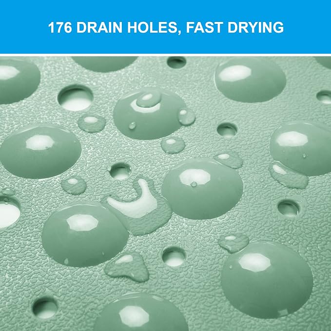 AmazerBath Shower Mat Non Slip 40 x 16 Inches, Shower Stall Mats with Suction Cups and Drain Holes, Non Slip Bath Mat for Tub for Elderly & Kids, Mint Green
