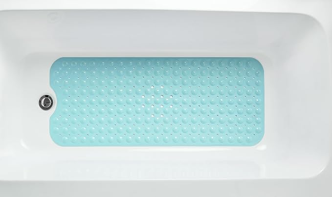 Extra-Long Non-Slip Bathtub & Shower Mat 39”x16” (Smooth/Non-Textured Tubs Only) Safe, Clean, Machine-Washable, Superior Grip&Drainage, Vinyl, Opaque Aqua/Blue-Green