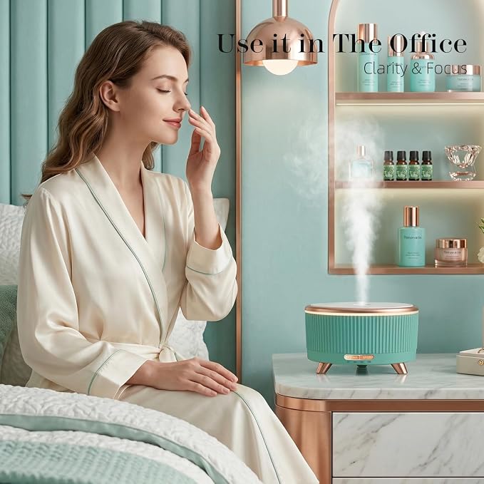 500ML Large Capacity Essential Oil Diffuser, Ultrasonic Aromatherapy Diffuser with 7 Color LED Lights with Remote Control, Cool Mist Humidifier, Timed Mist, Auto Shut-Off (Emerald)
