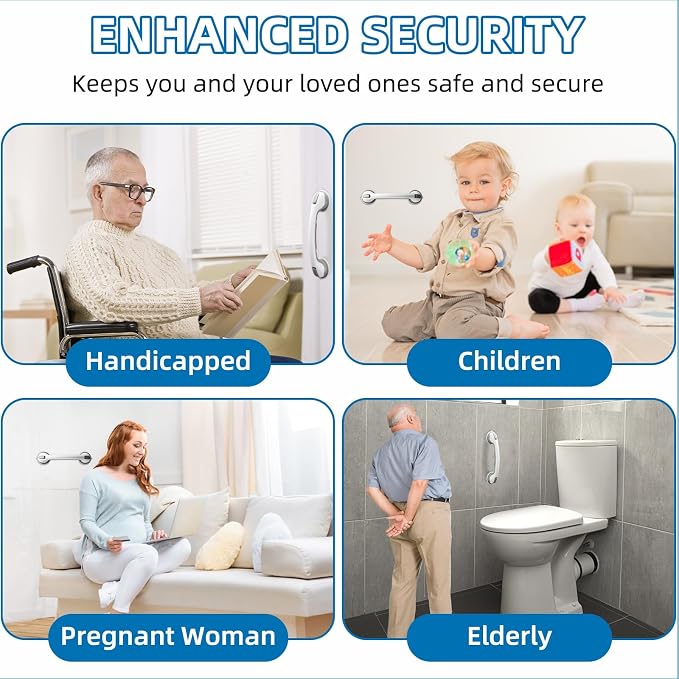 Grab Bars for Bathtubs and Showers, Zynuhmo 2 Pack 16 Inch Suction Safety Grab Bars for Senior and Elderly Assist Support Suction Cup Removable Handrails for Shower Chair No Drilling No Tools(Gray)