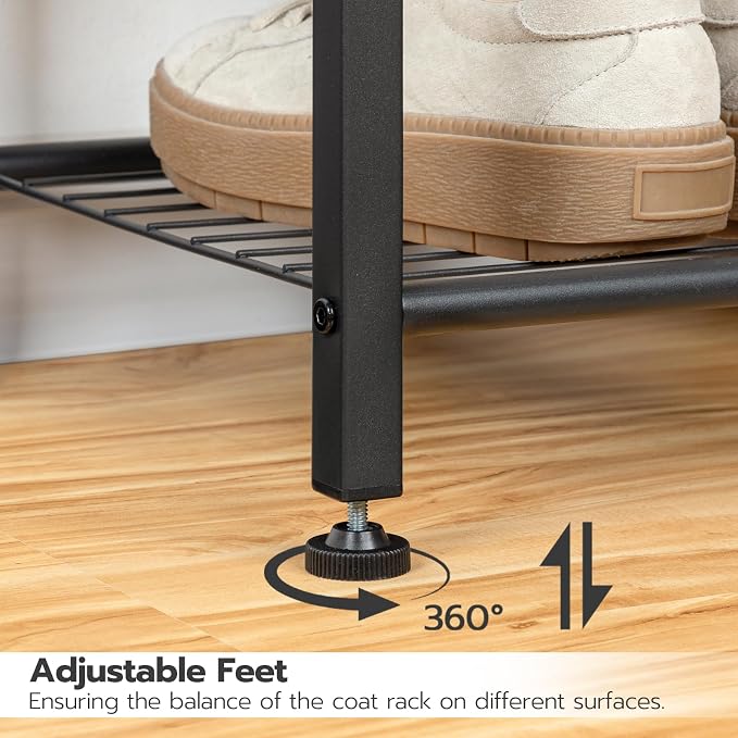 HOOBRO Hall Tree, Coat Rack with Shoe Rack, Hall Tree with Bench, 5 Tier Shoe Storage Organizer with 9 Hooks for Entryway, Closet, Sturdy, Industrial, Greige and Black BG80MT01G2