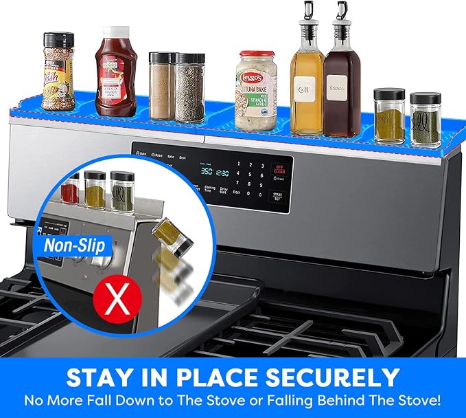 Hydream Stove Top for Shelf Silicone,30 Inch Magnetic Over the Stove Spice Rack of Shelf,Kitchen Organizer Magnet Above Stovetop Flat Back of Storage Suctioned-Blue