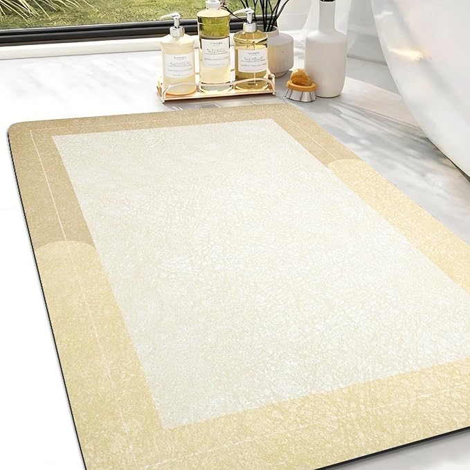 Large Bath Mat Rug, Rubber Non Slip Bath Mat Super Absorbent Quick Dry Bathroom Floor Mat Thin Bathroom Rugs Fit Under Door-Shower Rug for in Front of Bathtub Shower,Beige, Easy to clean, 23.6"x35.4"