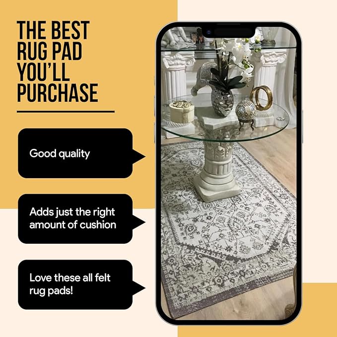 Premium Felt Rug Pad 2x8 Feet, Thick Rug Pads for Hardwood Floors, Laminate, Vinyl, Stone, Carpet & Tile, Under Rug Padding