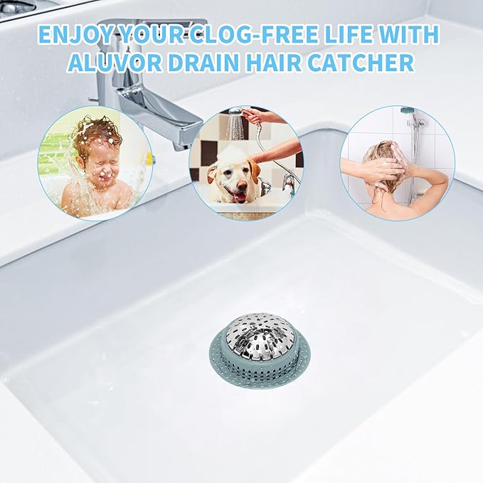 Aluvor Bathtub Drain Hair Catcher Shower Drain Cover Sink Drain Protector for Pop-Up & Regular Drains, Greyish Blue