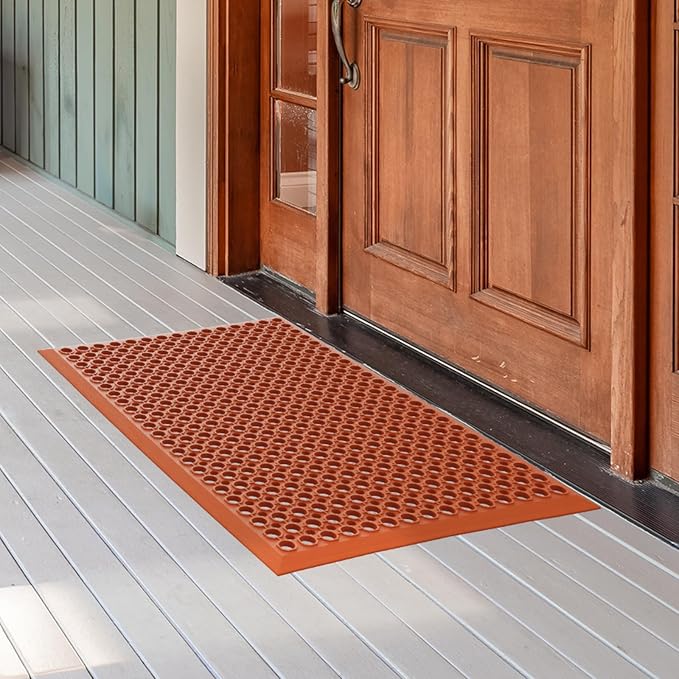 ROVSUN Rubber Floor Mat with Holes, Anti-Fatigue/Non-Slip Drainage Mat, for Industrial Kitchen Restaurant Bar Bathroom Utility Garage Pool Entry Door Mat, Indoor (24'' x 36'' Red 1Pcs)