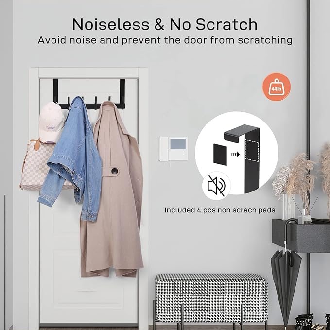 Optish Over The Door Hooks, Door Hanger Hooks for Hanging, Over The Doors Towel Racks for Bathroom with 12 Coat Hook, Coat Rack Bathroom Accessories（2 Pack, Black）