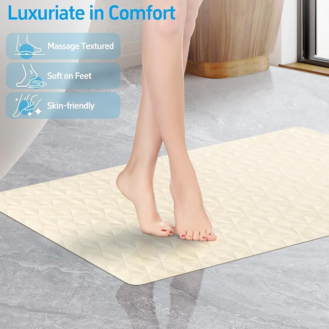 Non Slip Bathtub Mat for Bath Tub Shower - Natural Rubber Mat with 241 Suction Cups - Soft Bathroom Safety Mat - Unique Diamond Pattern - Fatigue Relief - Machine Washable - 16 × 28 Inch