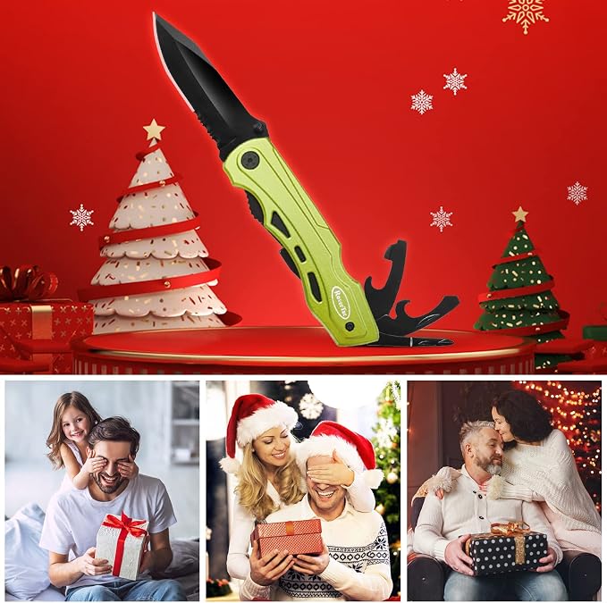 RoverTac 15-in-1 Pocket Multitool Knife - Folding Knife with Pliers, Bottle & Can Opener, Phillips Screwdriver + 9 Bits, Nylon Sheath - EDC Multi Tool for Camping, Hiking & DIY - Gifts for Men & Dad