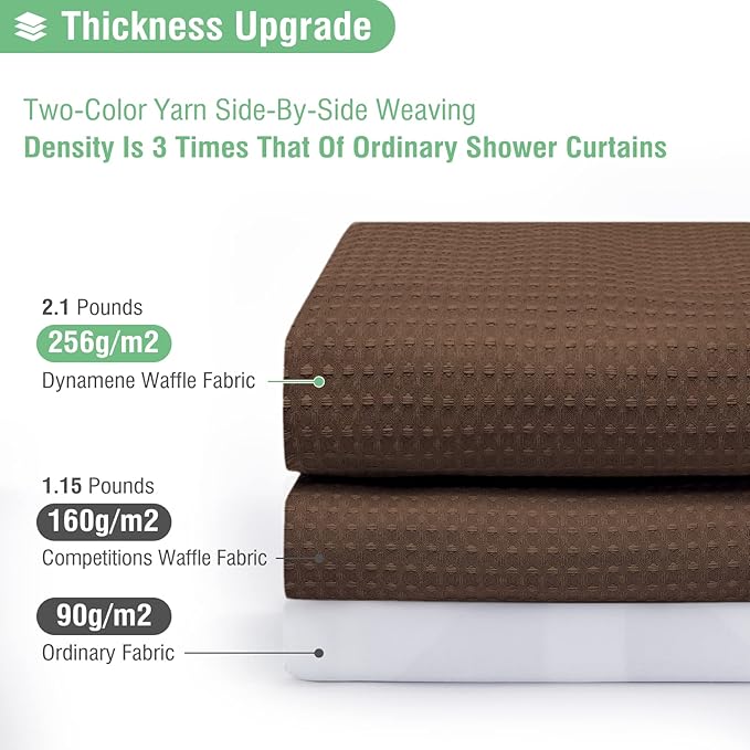 Dynamene Stall Fabric Shower Curtain - 54 inch Wide Waffle Weave Weighted Thick Cloth Shower Curtains for Bathroom, Heavy Duty Hotel Spa Luxury Bath Curtain Set with 10 Hooks, 54x72, Brown