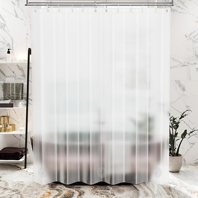 AmazerBath Frosted Shower Curtain Plastic, Heavy Duty Bathroom Curtain Premium PEVA, 8G Weighted Shower Curtains for Bathroom with 3 Big Weighted Stones and 12 Rustproof Grommets, 70x72 Inches