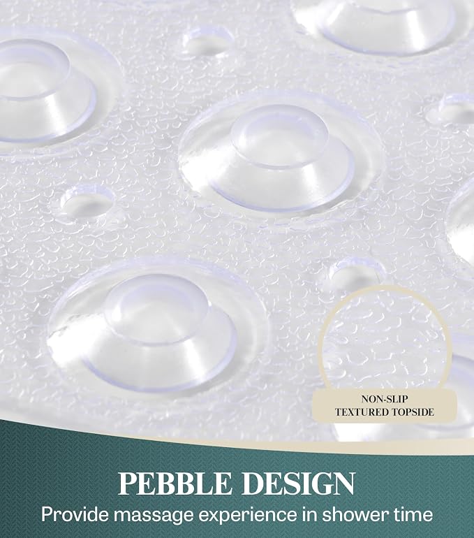 HITSLAM 21x21 Inch Square Shower Mat Non Slip, Anti Slip Bathtub Mat with Strong Suction Cups & Drainage Holes, Machine Washable Bathroom Floor Mat for Inside Shower Stall and Tub, Clear