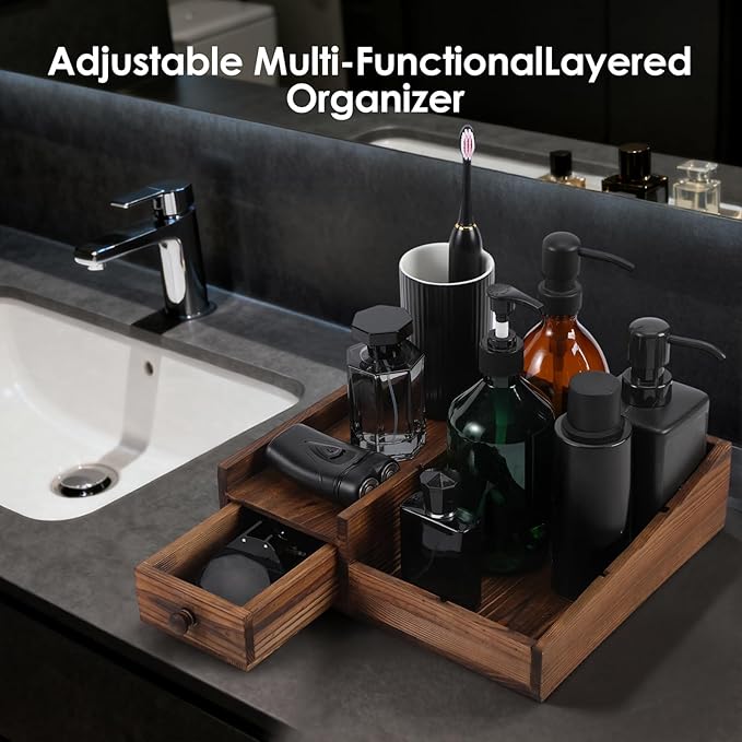 Organizer for Men,Bathroom Countertop Organizers,Perfume Organizer,Cologne Organizers,Bathroom Storage,Perfume Stand,Dresser Organizer,Gifts for Men,Dad Gifts,Adjustable Partition(Bourbon Brown)