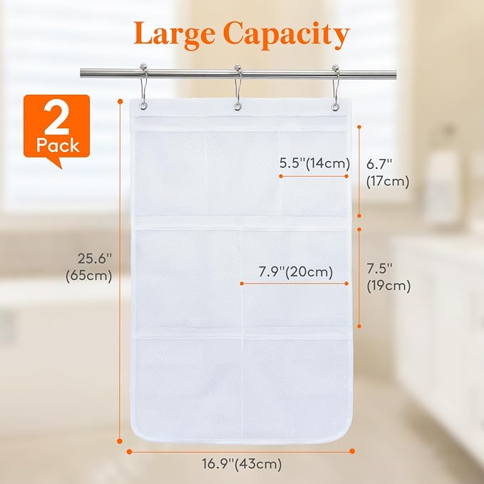 Lifewit Cruise Essentials Shower Caddy Must-Have, 7 Pockets Hanging Bathroom Organizer with Quick-Dry Mesh, Portable Shower Bag to Storage Soap, Shampoo, for RVing, Travel, Camping, White, 2 Packs