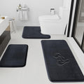 HUXMEYSON Bathroom Rugs Sets 3 Piece, Non-Slip & Quick Dry Bath Mat Set, Ultra Soft Velvet Bath Rugs for Bathroom, Toilet and Shower Floor, Dark Grey