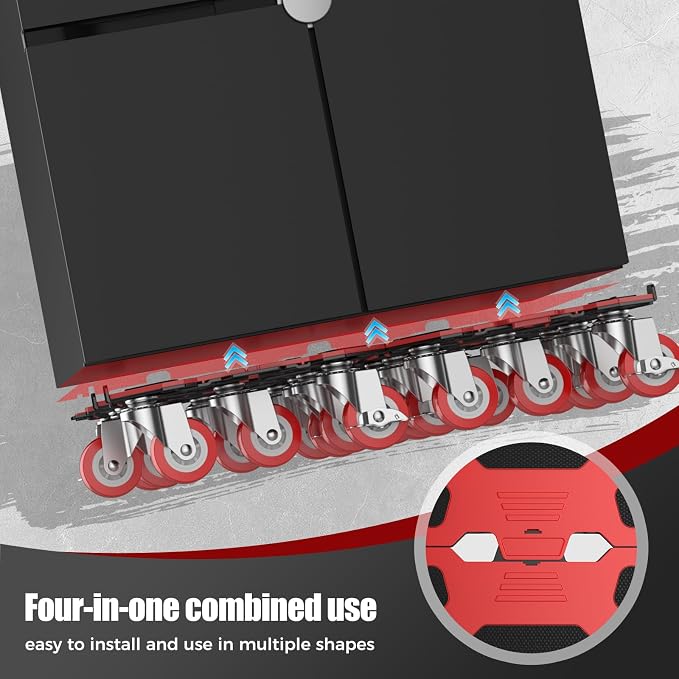Upgraded Furniture Dolly Movers 5 Wheel Heavy Duty 2000LBS Capacity Carbon Steel Panel 360° Rotating Casters Furniture Slider for Sofa Refrigerator Piano (Red, 6in)