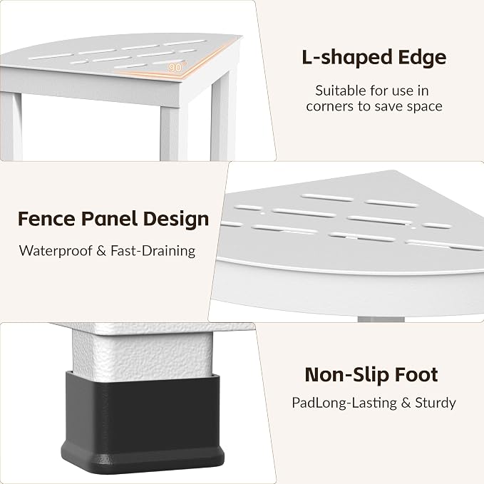Corner Shower Shelf with 2-Tier Storage, Waterproof Bathroom Organizer, Shower Stool for Inside Shower, Small Corner Shelf with Non-Slip Feet for Bathroom, Bathtub and Living Room,White