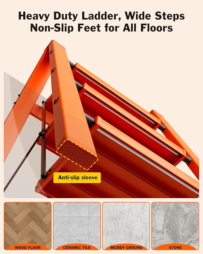 3 Step Ladder, Aluminum Lightweight Folding 3 Step Stool with Anti-Slip Wide Pedal, 330lbs Capacity Ladder for Household,Library,Office(Hermes Orange)