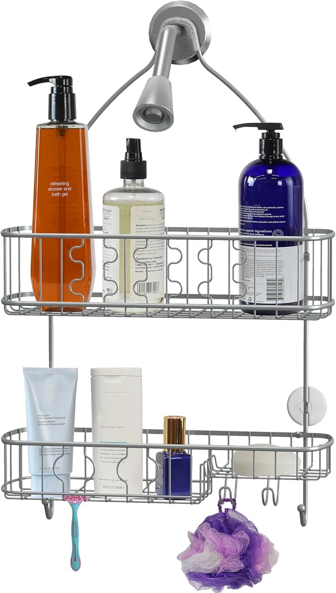 Simple Houseware Bathroom Hanging Shower Head Caddy Organizer, Silver (26 x 16 x 5.5 inches)