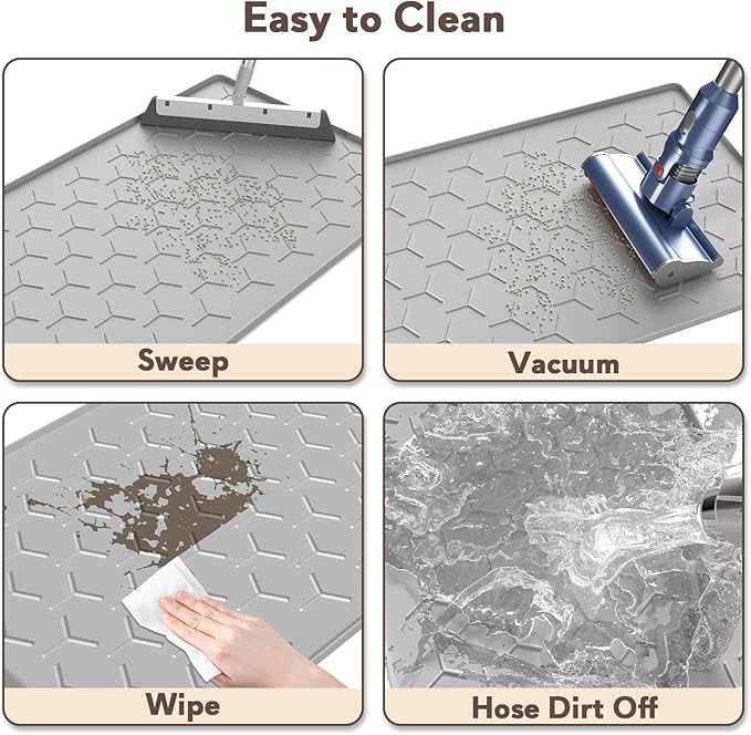 Garoopion Cat Litter Box Mat, Silicone Kitty Litter Mat, 24" X 16" Waterproof Silicone Pad for Floor, Light Gray
