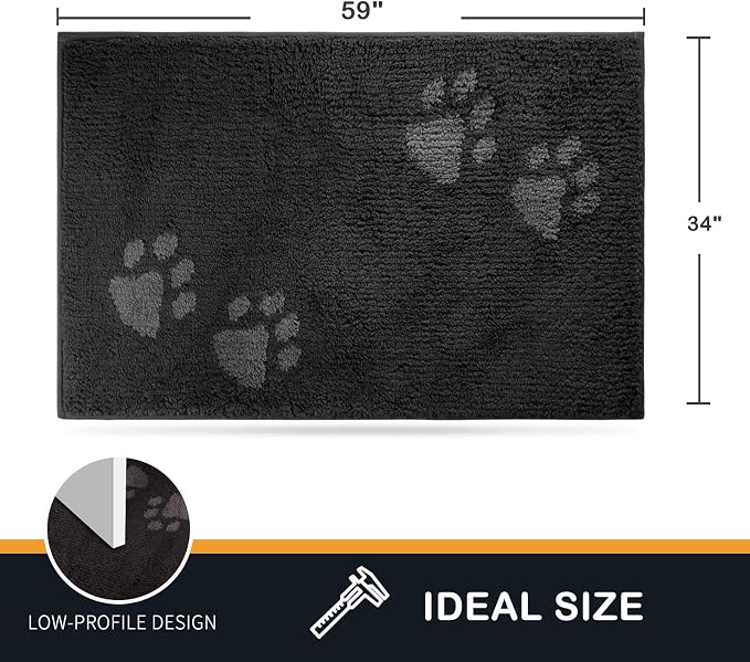 PURRUGS Dirt Trapping Door Mat 34" x 59", Non-Skid/Slip Machine Washable Microfiber Entrance Rug, Shoes Scraper, Dog Doormat, Super Absorbent Floor Mat for Muddy Wet Shoes and Paws, Charcoal