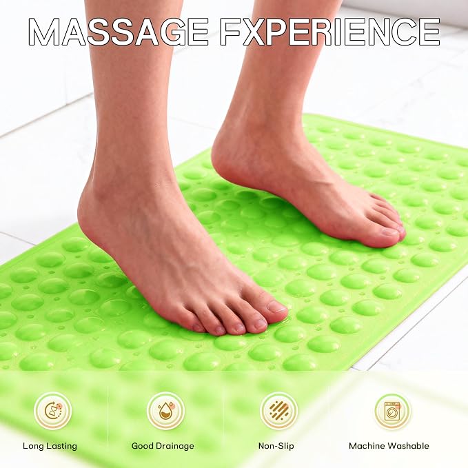 Anti-Slip Bathtub Shower mat, 28×15（ 70×37cm） inch Soft Oversized Machine Washable Non-Slip Bathtub mat with Drainage Holes, Bathroom Floor Suction Cup.（1-Opaque Pea Green）