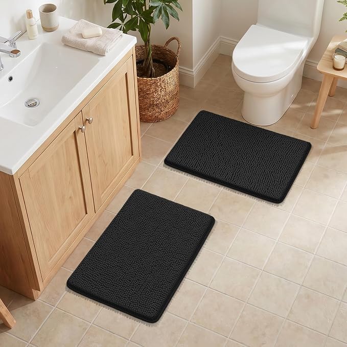 Bcoimo Bathroom Rug Set, Chenille Bathroom Rugs, Absorbent Non Slip Plush Bath Mats, Machine Washable Fast Drying Floor Mats for Tub, Shower, Sink, Vanity