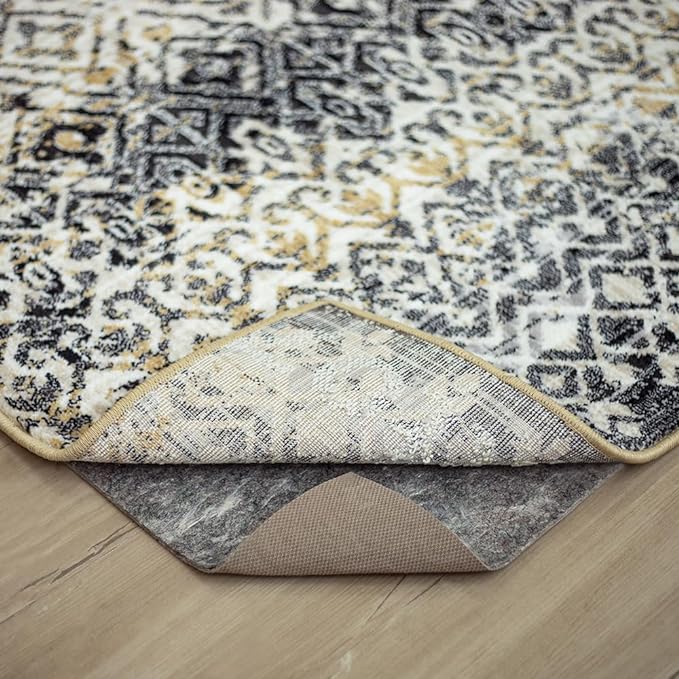 Mohawk Home Non Slip Rug Pad 4' 10" Round - 3/8" Thick Felt + Latex Rubber Gripper - Dual Surface Cushion for Hardwood, Carpet, Tile Floors, Made in USA