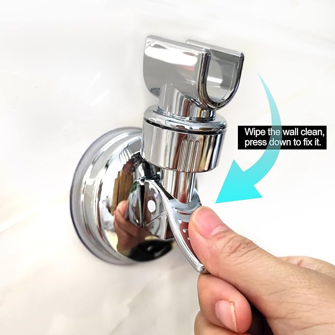 Medsuo Adjustable Shower Head Holder with Sticky Pad, Removable Suction Cup Shower Head Bracket No Drill Shower Head Bracket with Chrome Polished for Bathroom