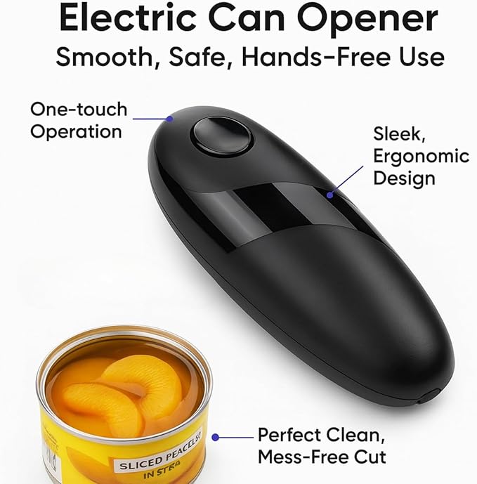 CASAFOYER Electric Can Opener | Senior Friendly One-Touch Can Opener Device | Precise Cut with No Rough Edges | Battery-Powered Portable Design | Can Opener for People with Arthritis and Joint Pain