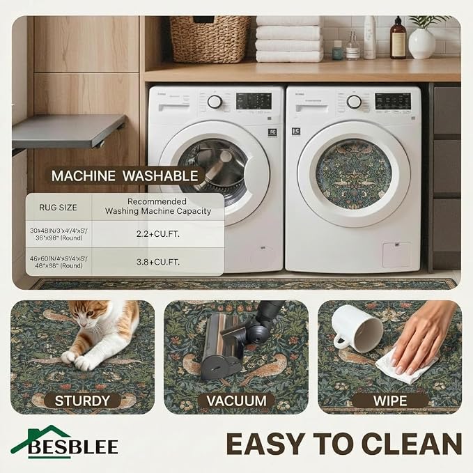 48"x72" Office Chair Mat for Hardwood Tile Floor, Under Desk Carpet Protector for Rolling Computer Chair Mat, Machine Washable Area Rug, Anti-Slip 1/5" Thick Low Pile Thin Vinyl Floor Mat, Deep Green