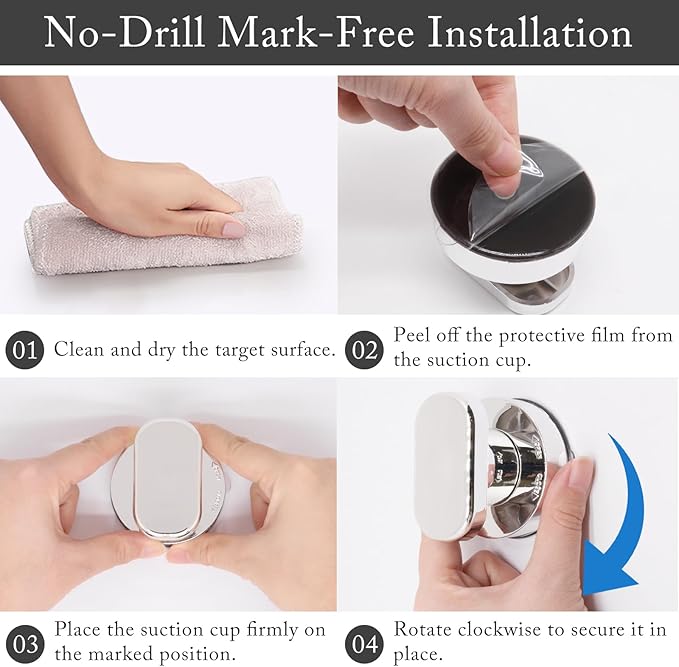 2PCS Suction Cup Handle, Shower Glass Door Suction Cup Pull, No Drilling Removable Knob for Sliding Door Cabinet Drawer Toilet Seat Cover (Silver)