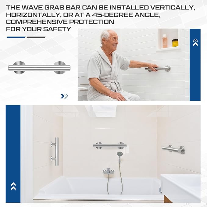 Zonon 2 Pack Shower Grab Bars, 12 Inch Heavy Duty Stainless Steel Bathroom Safety Grab Bar with 1.25" Diameter, Wall Mounted Anti-Slip Safety Handle for Seniors Elderly Handicap, Bathtub Toilet Step