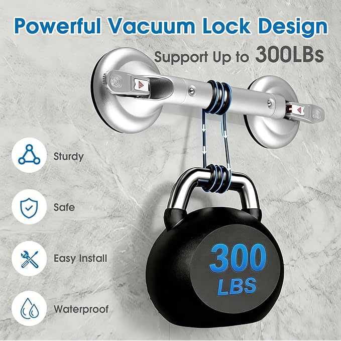 19inch Shower Suction Grab Bar, Portable Shower Handle Bar Suction Grip Bar Bathtub Handle with Strong Hold Suction Cup Fitting and Rapid Release for Bathroom(Max Capacity 300lb