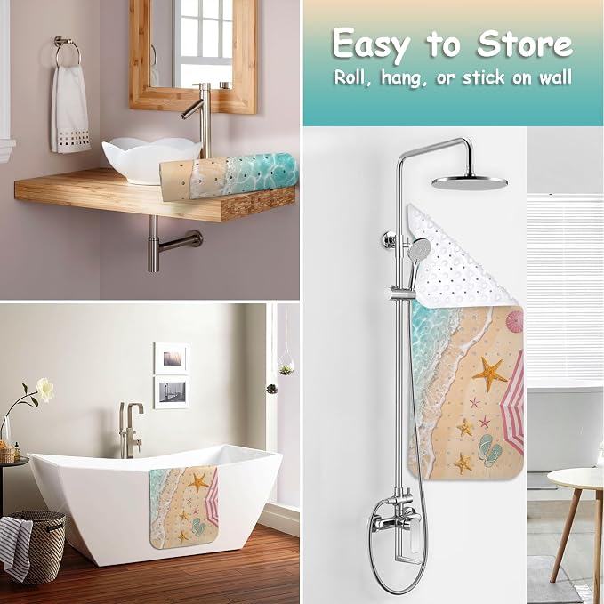 Bathtub Mat Non Slip, Beach Extra Long Bath tub Mat Shower Floor Mat with Suction Cups and Drain Holes for Adults Kids Elderly 40 X 16 Inch