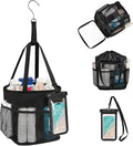 Mesh Shower Caddy Portable for College Dorm Room Essentials, Hanging Shower Caddy with Waterproof Phone Pouch, Large Capacity Shower Bag Basket Tote for Bathroom, Gym, Camping, Swimming, Beach, Black
