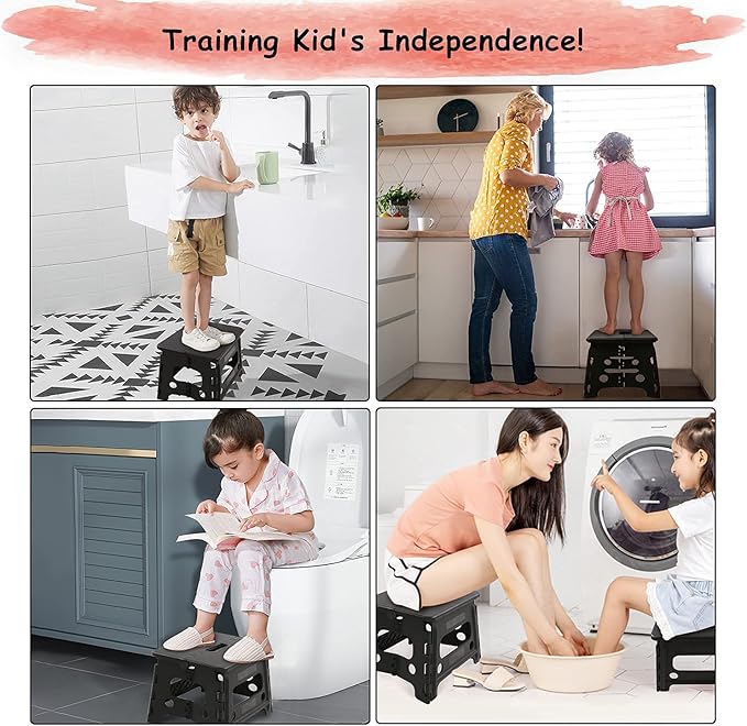 Kids Folding Step Stool for Toddlers – Safety Lock to Stable (1 Black)