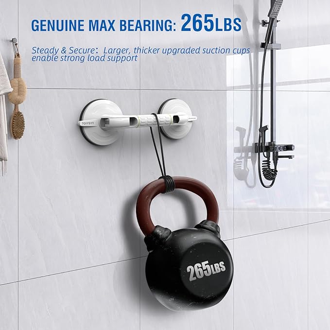 Grab Bars for Bathtubs & Showers 2 Pack, 265lbs Shower Grab Bars for Seniors with Safety Indicator, Night Glow, 15 Inch No-Drilling Heavy Duty Shower Handles for Elderly Suction