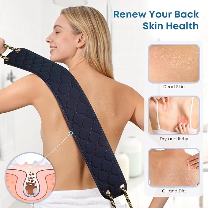 Exfoliating Back Scrubber with Handles, 38.5 Inch Double-Sided Back Exfoliator Body Scrub Towel, Exfoliating Washcloth Bath Tool for Use in Shower, Back Washer to Deep Clean Your Skin for Men & Women