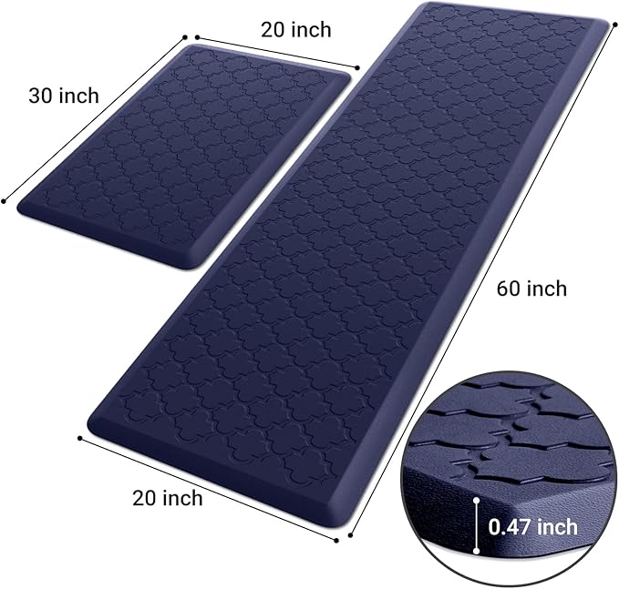 Kitchen Mat [2 PCS] Cushioned Anti-Fatigue Floor Mat Water Resistant Non-Skid Kitchen Mats and Rugs Ergonomic Comfort Foam Kitchen Rugs Standing Mat for Floor Office Sink (Blue,20"x30"+20"x60")