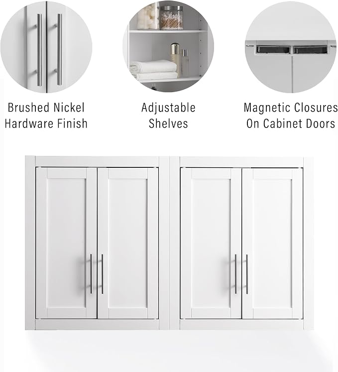 Crosley Furniture Savannah 2-Piece Wall Kitchen Storage Cabinet, Cabinets for Laundry, Bathroom, White