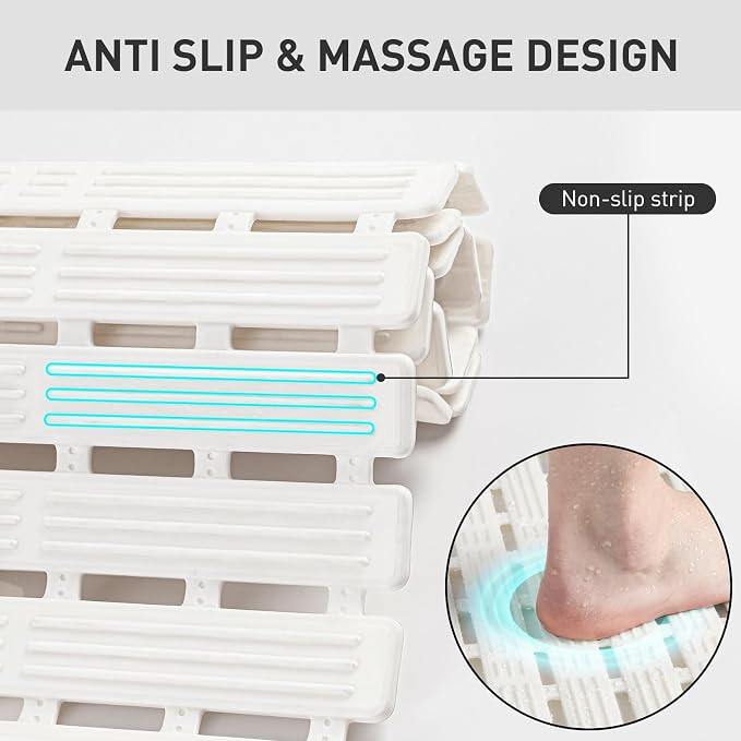 XIYUNTE Shower Mat Non Slip Bath Mat for Tub Non Slip Bathtub Mat - 36 x 16 inches Bath Tub Mat Anti Slip Shower Mats for Inside Shower with Powerful Suction Cups and Drain Holes, Cream White