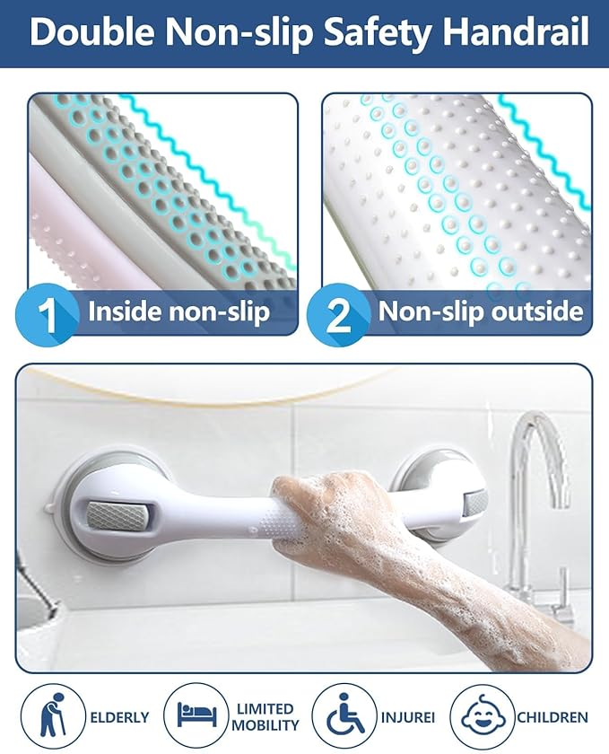 2 Pack 16.17” Grab Bars for Bathtubs and Showers, Shower Handles for Elderly Suction Cup Grab Bars for Shower Wall Heavy Duty, Safety Grab Bar for Seniors Suction Bathroom, No Drilling