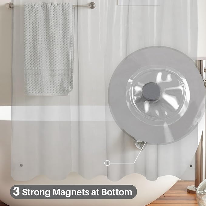 Shower Curtain Liner with 3 Magnets - Heavy Duty PEVA Plastic Shower Curtain for Bathroom, Waterproof Vinyl & See Through Liner, Metal Grommets - Color Block Clear/Black, 72x72