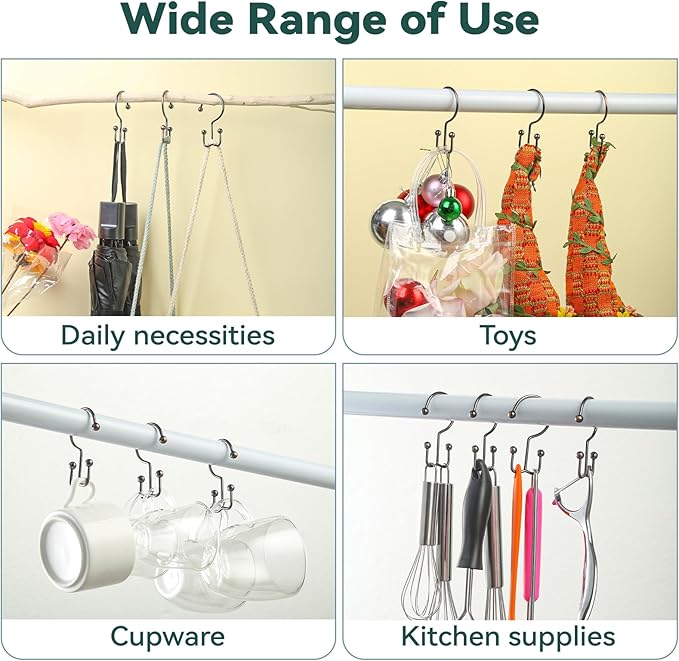 Goowin Shower Curtain Hooks, 12 Pcs Shower Curtain Rings, Durable Shower Curtain Rings Rust Proof, Double Glide Shower Rings for Curtain, Simple Shower Hooks for Shower Curtain & Liner, Bronze