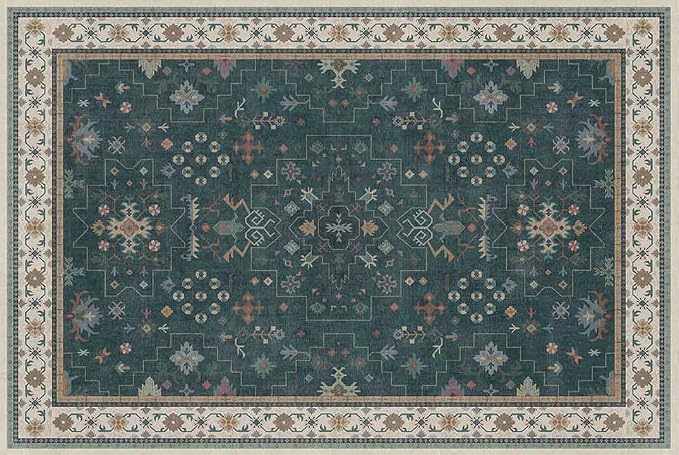 Dark Green 2x3 Door Mat Indoor Entrance Rug - Small Throw Area Rugs for Entryway, Kitchen, Bathroom, Bedroom, Laundry Room - Vintage Boho Eclectic Floral, Washable Low Pile Non-Slip