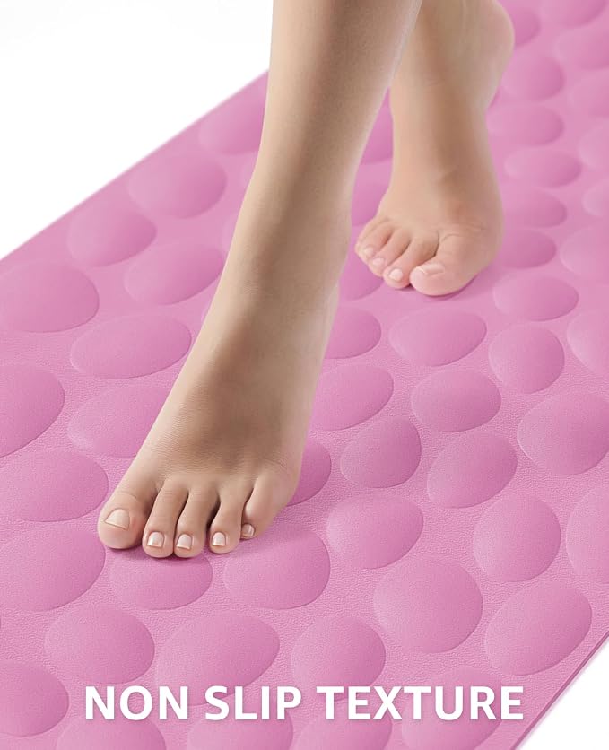 Bligli Bathtub Mat Non Slip, 16x40 inch Extra Long Bath Tub Mat with Strong Suction Cups, Soft Rubber Bathroom Floor Mat, Machine Washable, 100% BPA Free (Pink)