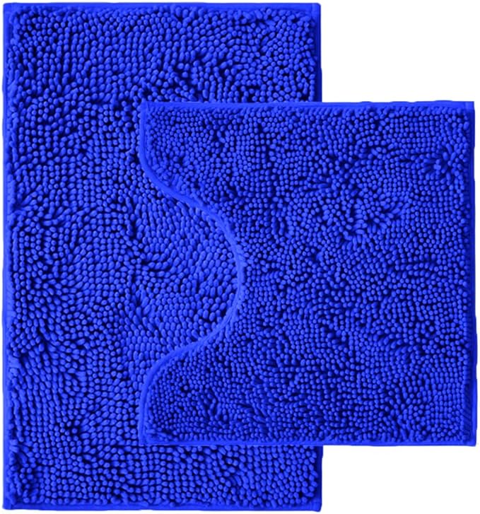 Bathroom Rugs Sets 2 Piece,Super Absorbent Chenille Bath Mats and U-Shaped Toilet Rug,Strong PVC Non Slip Backing,Microfiber Washable Dry Quickly Bath Mats for Bathroom(20"x32"+20"x20"U, Royal Blue)