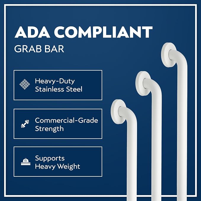 Grab Bar Bundle - ADA Compliance - 1.5" Diameter - 18", 36", 42" Lengths - Pack of 3 - White, Toilet Grab Bars for Commercial Restrooms and Grab Bars for Shower