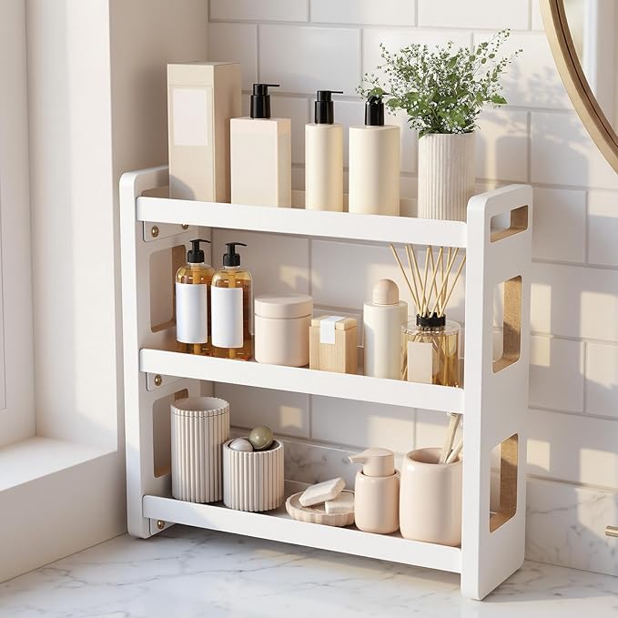 Bathroom Organizers And Storage,Bathroom Counter Organizer,Bathroom Counter Shelf,Bathroom Sink Organizer,Vanity Organizers,Vanity Storage,Makeup Organizer Countertop,Perfume Display(White 3 Tier)